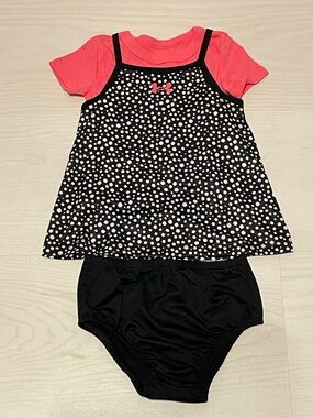 Under Armour Black & Coral Polka Dot Baby Tank Dress Set
